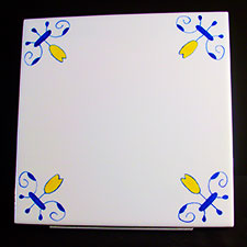 carreaux au design Motif Coin des tulipes en bleu royal et jaune